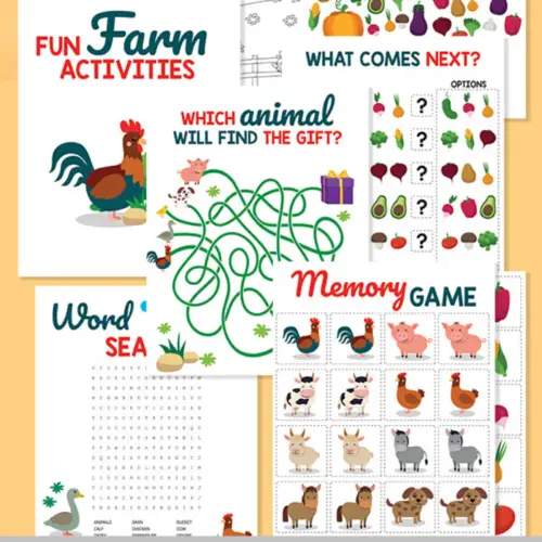 Printable Farm Animal Activities Bundle that is perfect for helping kids strengthen skills such as prewriting, identification, memory and more.