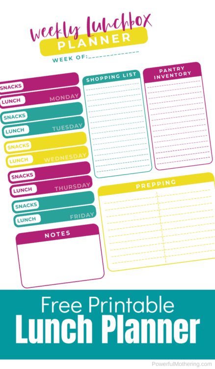 A Free Printable Weekly Lunch Planner. Make your school mornings easier by planning your kids' lunches at the beginning of the week!