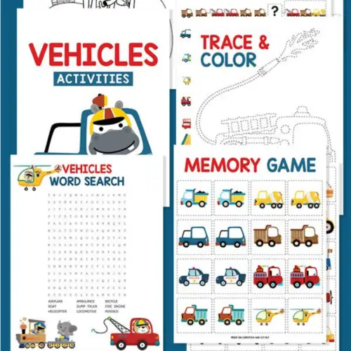 These Free Printable Vehicle Activities are learning games to help children strengthen skills while having fun! #learninggames #freeprintables #vehicleactivities