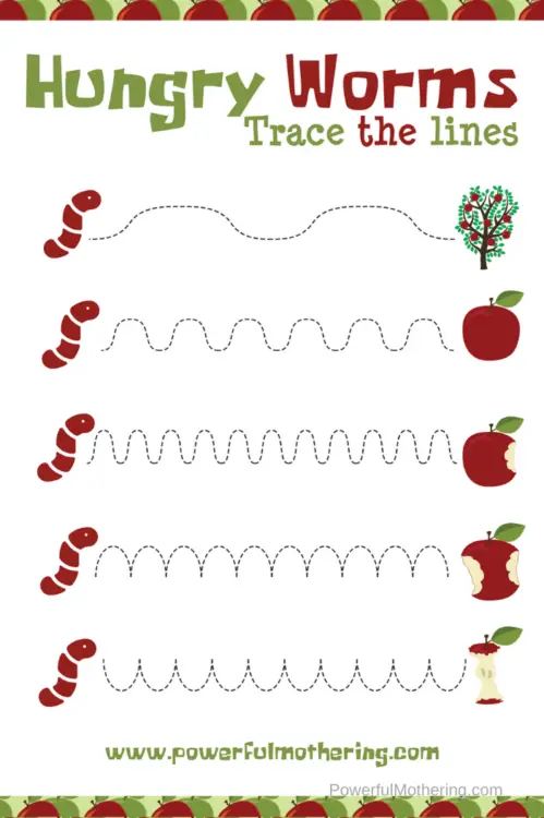 Free Printable coloring and tracing activities for preschoolers that they will love! These apple activities will help kids with prewriting skills.