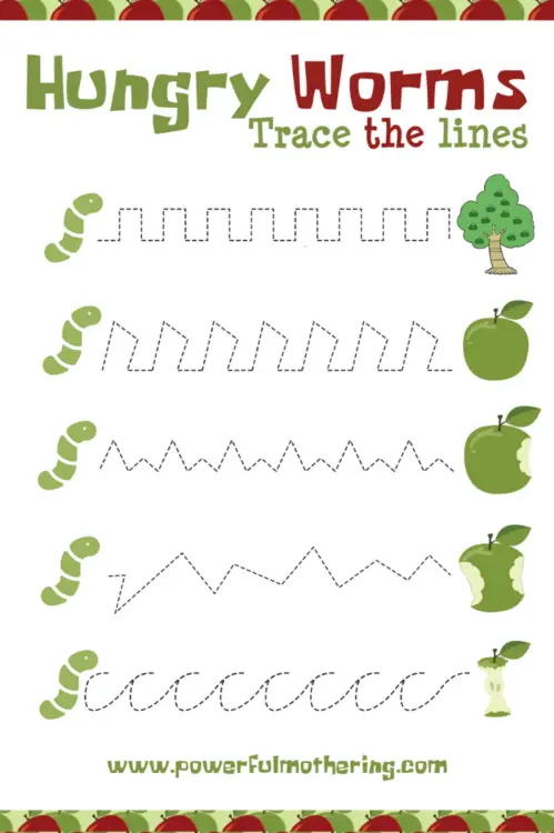 Free Printable coloring and tracing activities for preschoolers that they will love! These apple activities will help kids with prewriting skills.