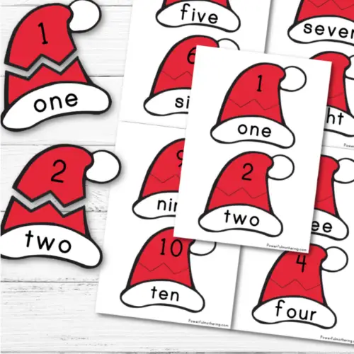 A simple Christmas inspired Number Matching Game. This printable game helps children identify numbers, number words as well as matching them together.