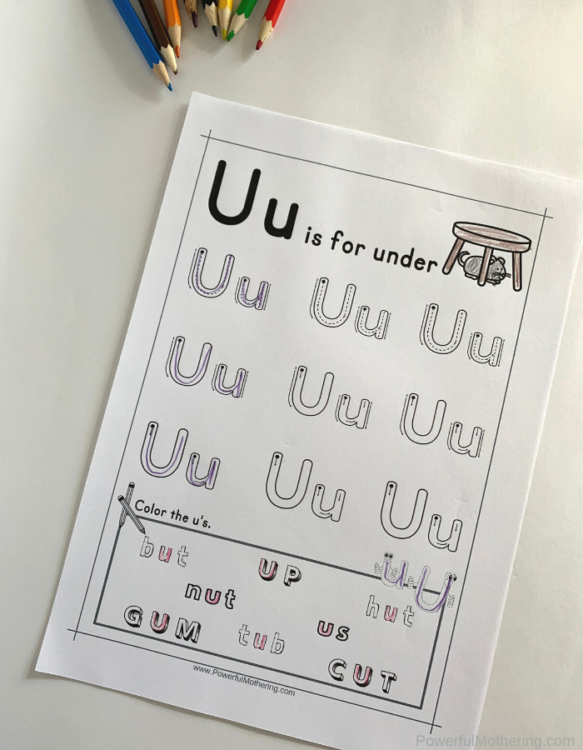 Letter Tracing Worksheets for letter U. These printables are perfect for children who need prewriting activities such as preschool and kindergarteners.