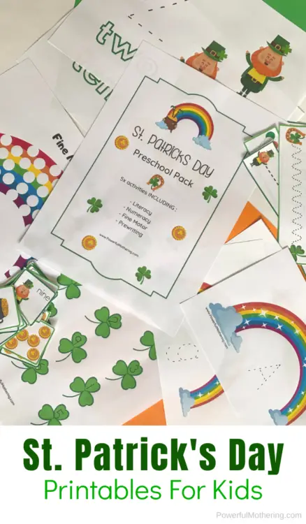 Printable learning activities for St. Patrick's Day that preschoolers will love. 