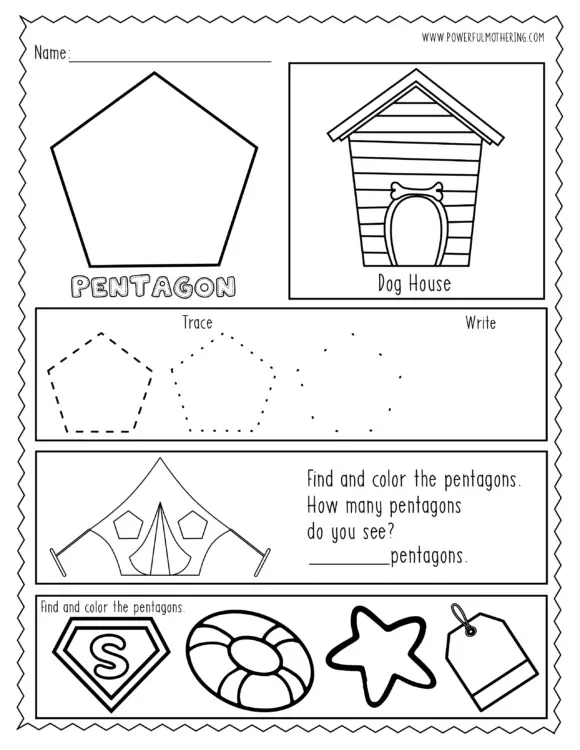 shapes worksheets for preschool pentagon