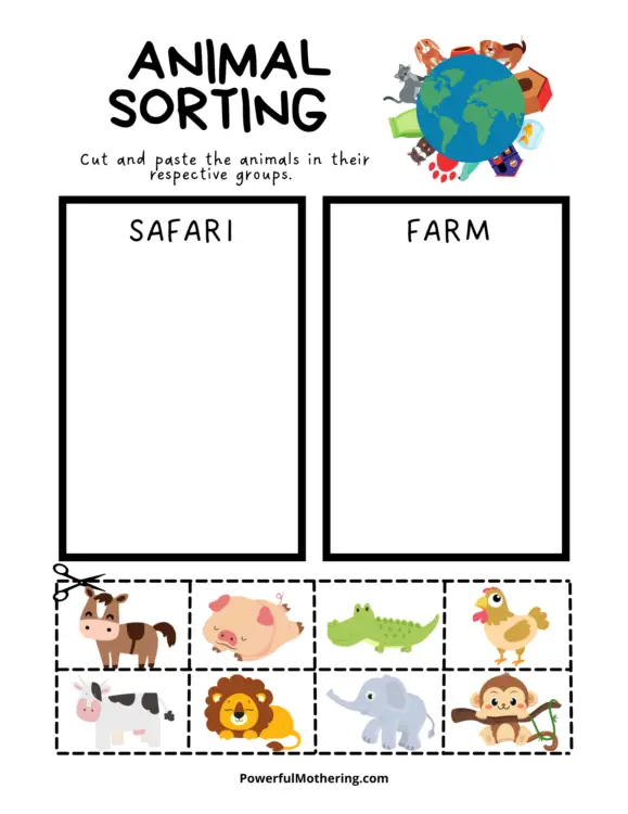 Printable Animal Sorting Activity - Safari | Farm