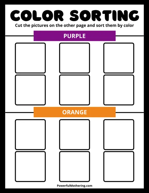 Printable Color Sorting Activity Purple & Orange