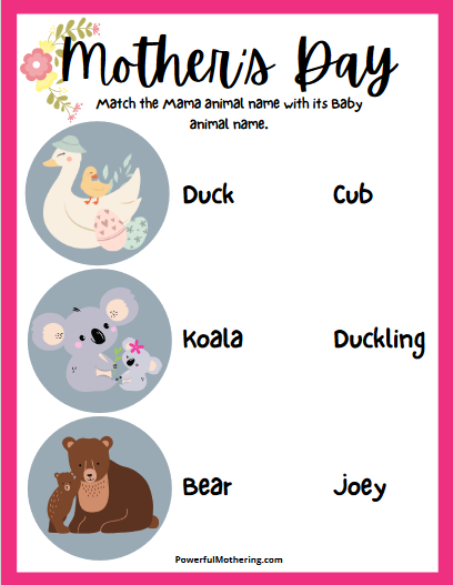 Mother’s Day Printable Activities baby animals