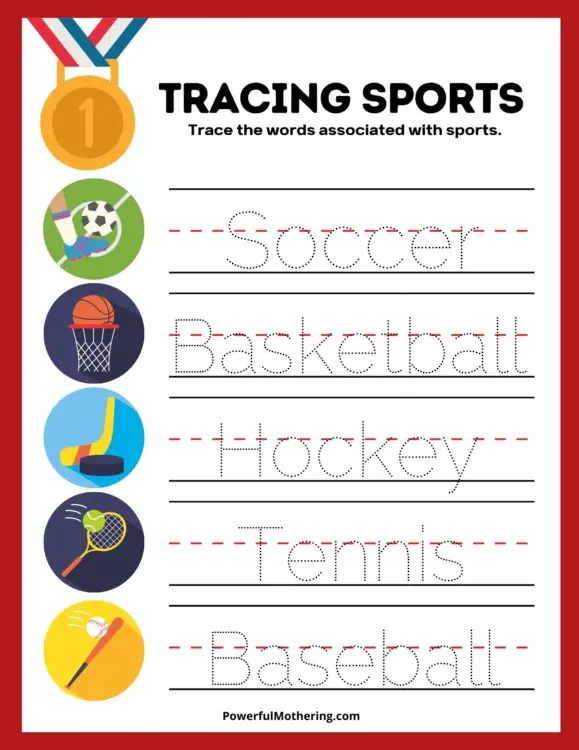 printable sports activities - tracing sports
