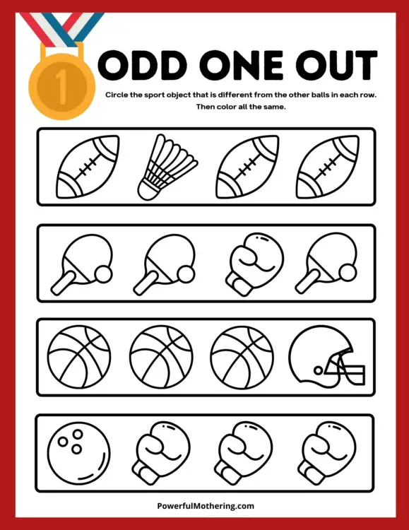 printable sports activities odd one out
