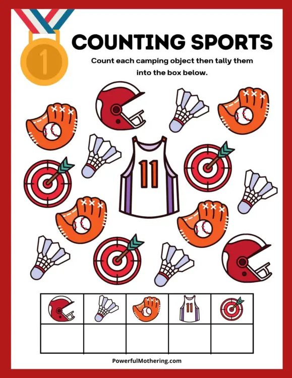printable sports activities - counting sports
