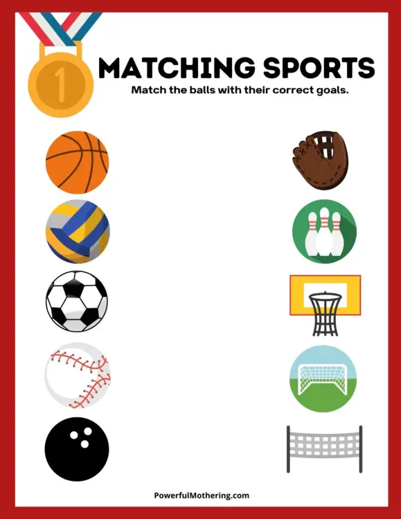 printable sports activities - matching sports