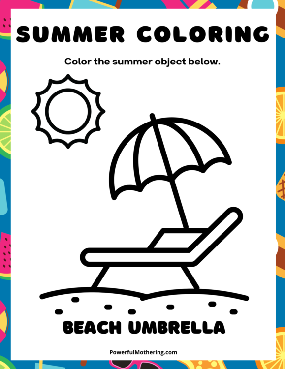 beach umbrella printable summer coloring pages