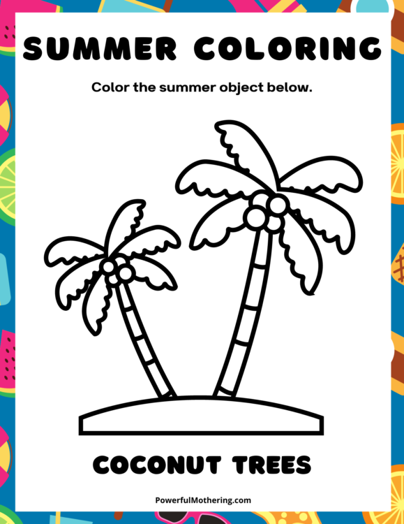 printable summer coloring pages coconut trees