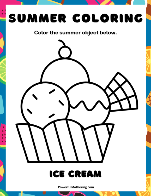 Ice creame printable summer coloring pages