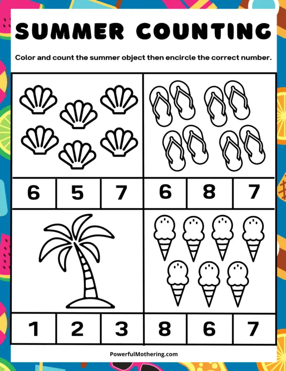 summer counting printables