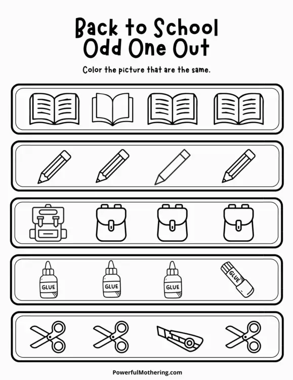 back to school odd one out worksheets
