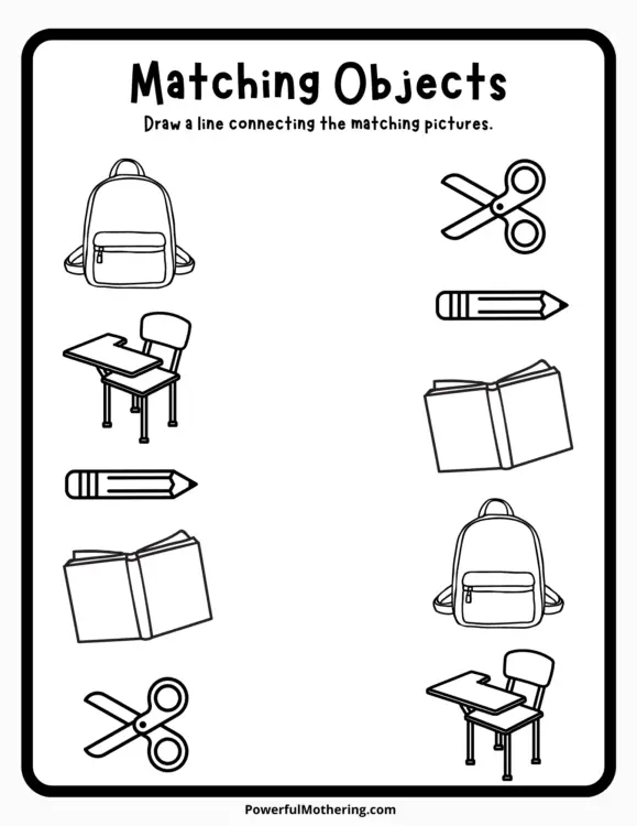 back to school matching objects worksheets