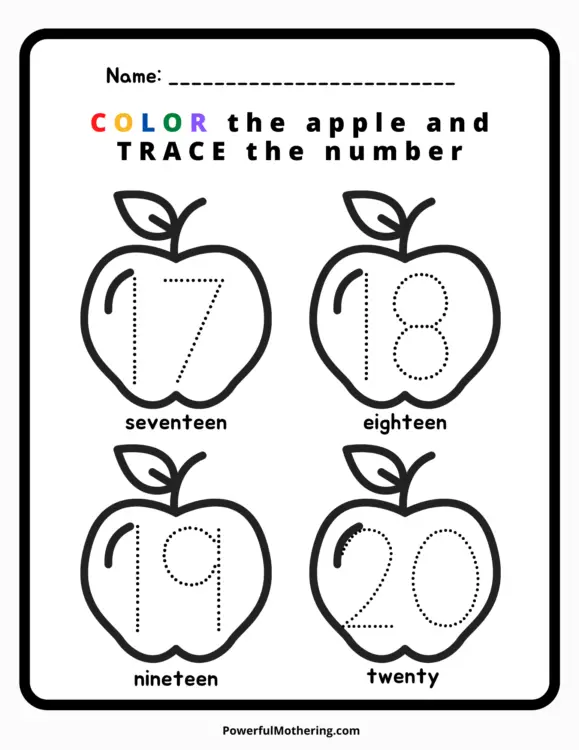 free number tracing apple printables