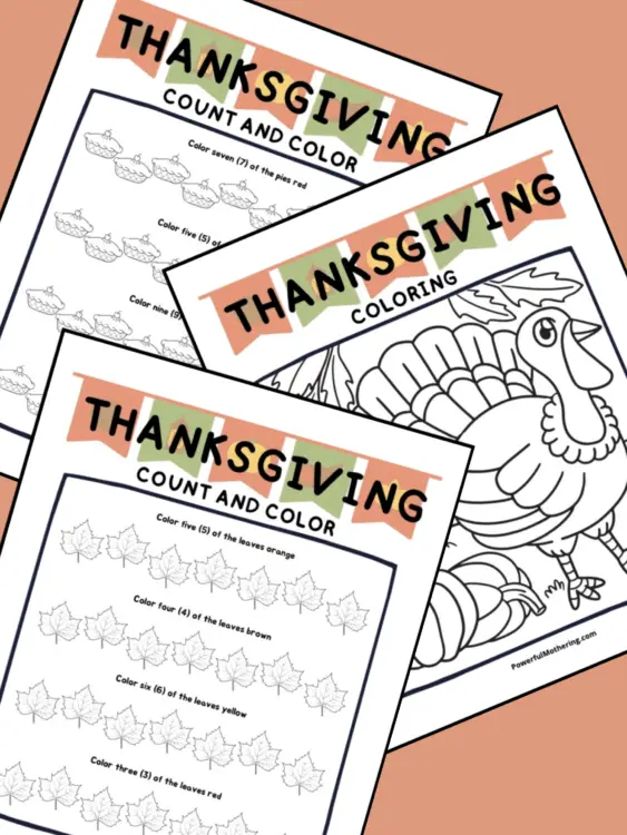 Free Thanksgiving Worksheet Count and Color