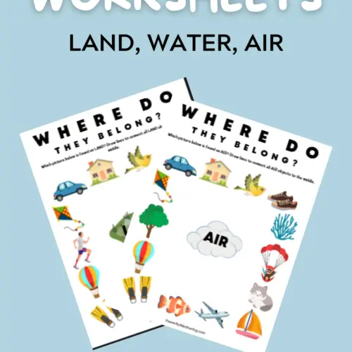 free sorting worksheets for kids - land, water, air