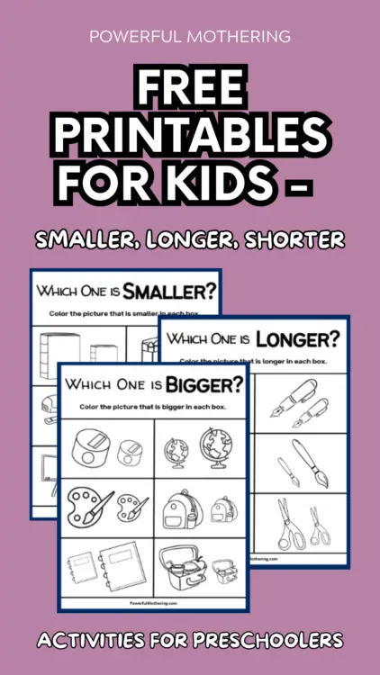 free printables for kids - bigger, smaller, shorter, longer