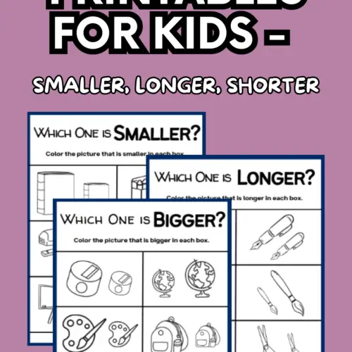 free printables for kids - bigger, smaller, shorter, longer