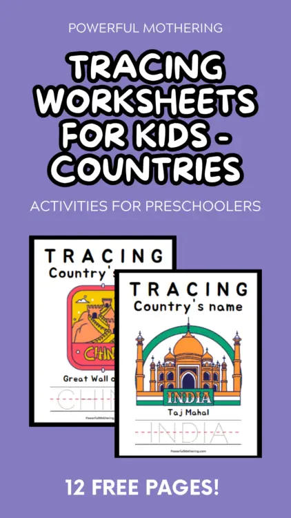 free country tracing worksheets for kids