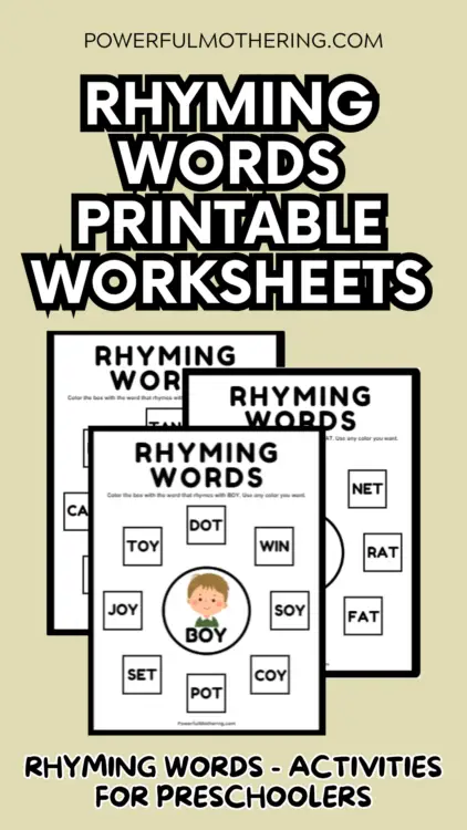 rhyming words printable worksheets for kids