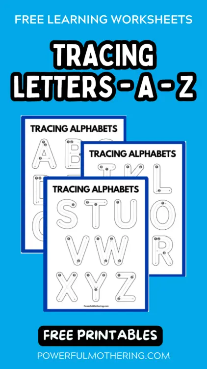 tracing letters A - Z free worksheets for kids